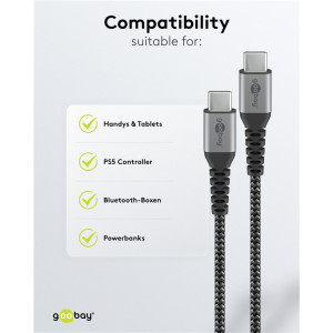 GOOBAY καλώδιο USB-C 79559, 60W, 480Mbps, 0.15m, μαύρο | Καλώδια - Αντάπτορες | elabstore.gr