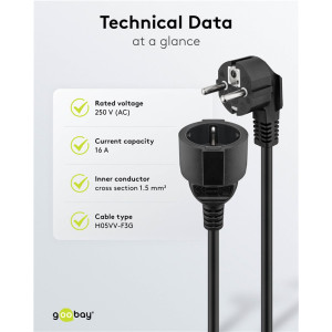 GOOBAY μπαλαντέζα προέκταση ρεύματος 94700, schuko, 3x 1.5mm², 2m, μαύρη | eLabstore.gr GOOBAY μπαλαντέζα προέκταση ρεύματος 94700, schuko, 3x 1.5mm², 2m, μαύρη | Τροφοδοσία Ρεύματος | elabstore.gr