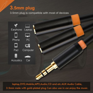 CABLETIME καλώδιο ήχου 3.5mm σε 2x 3.5mm CT-AV309-P12G, 20cm, μαύρο | Καλώδια - Αντάπτορες | elabstore.gr