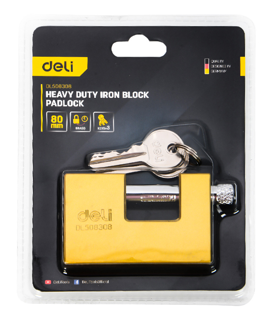DELI λουκέτο τάκου με κλειδί DL508308, heavy duty, 80mm | eLabstore.gr DELI λουκέτο τάκου με κλειδί DL508308, heavy duty, 80mm | Gadgets - Αξεσουάρ | elabstore.gr