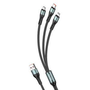 KAKUSIGA καλώδιο USB σε USB-C/Lightning/Micro USB KSC-1026, 5A, 480Mbps, 1.2m, μαύρο | Καλώδια - Αντάπτορες | elabstore.gr