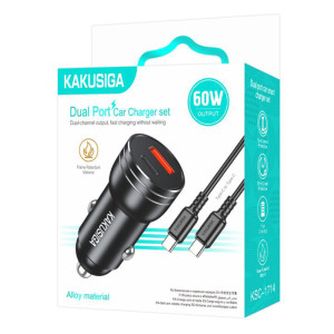 KAKUSIGA φορτιστής αυτοκινήτου KSC-1714 με καλώδιο USB-C, USB/USB-C, 60W, μαύρος | Αξεσουάρ κινητών | elabstore.gr