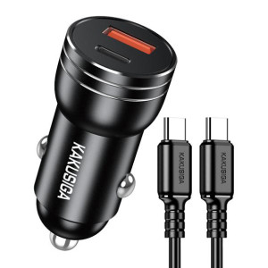 KAKUSIGA φορτιστής αυτοκινήτου KSC-1714 με καλώδιο USB-C, USB/USB-C, 60W, μαύρος | Αξεσουάρ κινητών | elabstore.gr