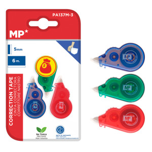 MP σετ διορθωτική ταινία PA137M-3, 5mm x 6m, μπλε/πράσινη/κόκκινη, 3τμχ | Αναλώσιμα - Είδη Γραφείου | elabstore.gr