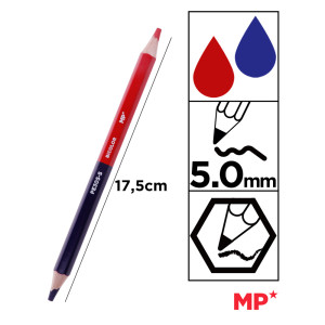 MP ξυλομπογιά με διπλή μύτη PE305, 5mm μύτη, εξάγωνο, μπλε/κόκκινο, 3τμχ | Αναλώσιμα - Είδη Γραφείου | elabstore.gr