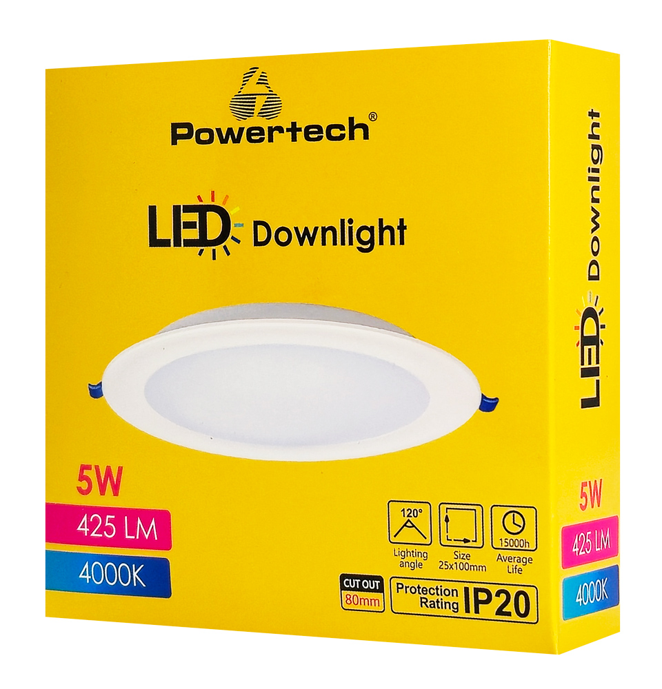 POWERTECH LED φωτιστικό downlight PT-1558, 5W, Φ100x25mm, 4000K, 425lm, λευκό | eLabstore.gr POWERTECH LED φωτιστικό downlight PT-1558, 5W, Φ100x25mm, 4000K, 425lm, λευκό | Φωτισμός | elabstore.gr