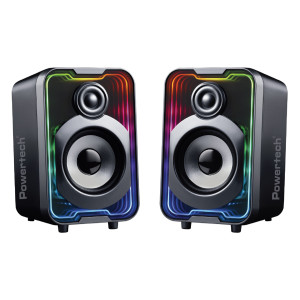 POWERTECH ηχεία PT-1575 με RGB φωτισμό, 2x 5W, Bluetooth & USB/USB-C, μαύρα | Συνοδευτικά PC | elabstore.gr