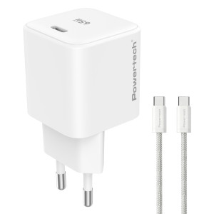 POWERTECH φορτιστής τοίχου PT-1577 με καλώδιο, USB-C, 65W, GaN, AVS, λευκός | Αξεσουάρ κινητών | elabstore.gr