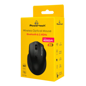 POWERTECH ασύρματο ποντίκι PT-1578, 2.4GHz & Bluetooth, έως 4000DPI, μαύρο | Συνοδευτικά PC | elabstore.gr