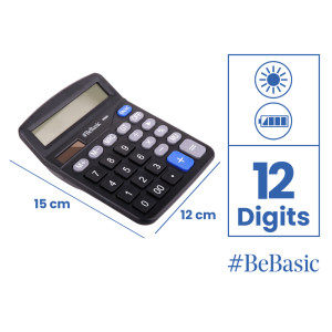 BEBASIC αριθμομηχανή S060, ηλιακό & μπαταρίας, 12 ψηφία, μαύρη | Αναλώσιμα - Είδη Γραφείου | elabstore.gr
