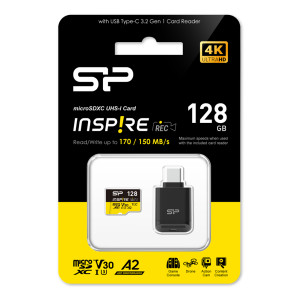 SILICON POWER κάρτα μνήμης microSDXC Inspire με card reader, 128GB, C10 UHS-I U3 V30 A2 | Συνοδευτικά PC | elabstore.gr