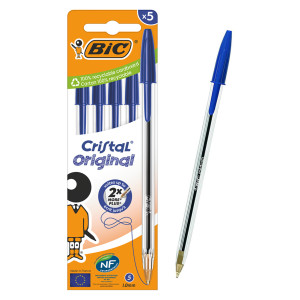 BIC στυλό διαρκείας ballpoint Cristal Original, 1mm μύτη, μπλε, 5τμχ | Αναλώσιμα - Είδη Γραφείου | elabstore.gr