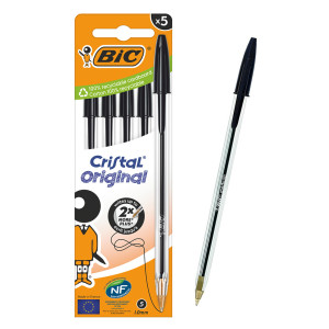 BIC στυλό διαρκείας ballpoint Cristal Original, 1mm μύτη, μαύρο, 5τμχ | Αναλώσιμα - Είδη Γραφείου | elabstore.gr