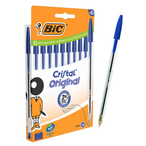 BIC στυλό διαρκείας ballpoint Cristal Original, 1mm μύτη, μπλε, 10τμχ | Αναλώσιμα - Είδη Γραφείου | elabstore.gr