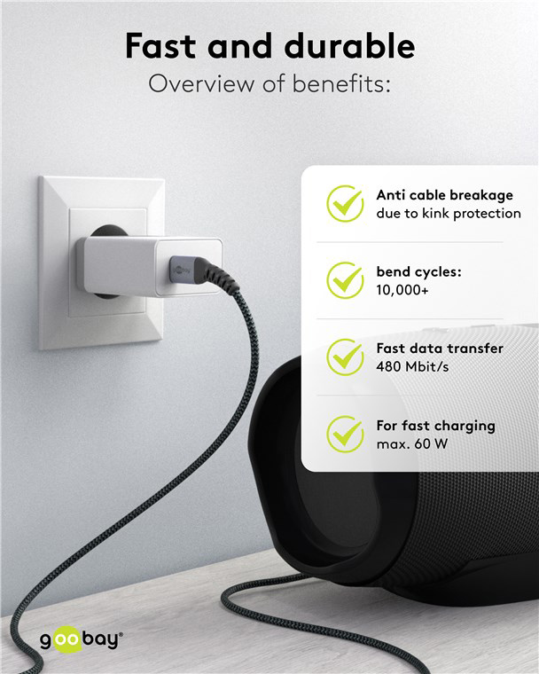 GOOBAY καλώδιο USB-C 49301, 60W, 480Mbps, 0.50m, μαύρο | eLabstore.gr GOOBAY καλώδιο USB-C 49301, 60W, 480Mbps, 0.50m, μαύρο - Image 6