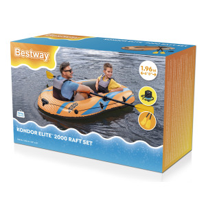 BESTWAY φουσκωτή βάρκα 61141 με κουπιά & τρόμπα, 196x106cm, πορτοκαλί | Είδη Εξοχής & Παραλίας | elabstore.gr