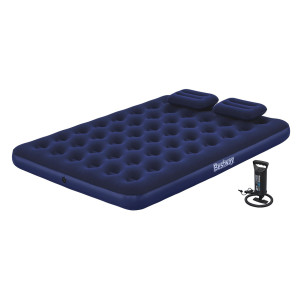 BESTWAY φουσκωτό στρώμα 67374 με τρόμπα & 2x μαξιλάρια, διπλό, 203x152x22cm, μπλε | Είδη Εξοχής & Παραλίας | elabstore.gr
