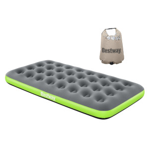 BESTWAY φουσκωτό στρώμα 67619 με 3 σε 1 τρόμπα/μαξιλάρι/τσάντα, μονό, 188x99x22cm, γκρι/πράσινο | Είδη Εξοχής & Παραλίας | elabstore.gr