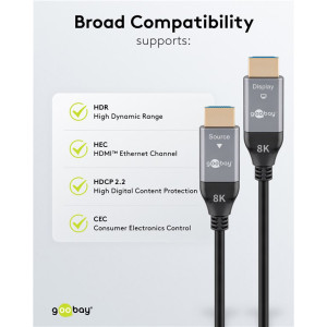 GOOBAY καλώδιο HDMI 2.1 76278 με Ethernet, AOC, 8K/60Hz, 48 Gbps, 50m, μαύρο | eLabstore.gr