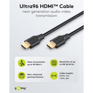 GOOBAY καλώδιο HDMI 2.2 80092, 16K/60Hz, 96 Gbps, 1.5m, μαύρο | Καλώδια - Αντάπτορες | elabstore.gr