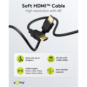 GOOBAY καλώδιο HDMI 80102 με Ethernet, soft, 4K/60Hz, 18 Gbps, 1.5m, μαύρο | Καλώδια - Αντάπτορες | elabstore.gr