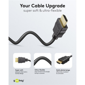 GOOBAY καλώδιο HDMI 80103 με Ethernet, soft, 4K/60Hz, 18 Gbps, 2m, μαύρο | Καλώδια - Αντάπτορες | elabstore.gr