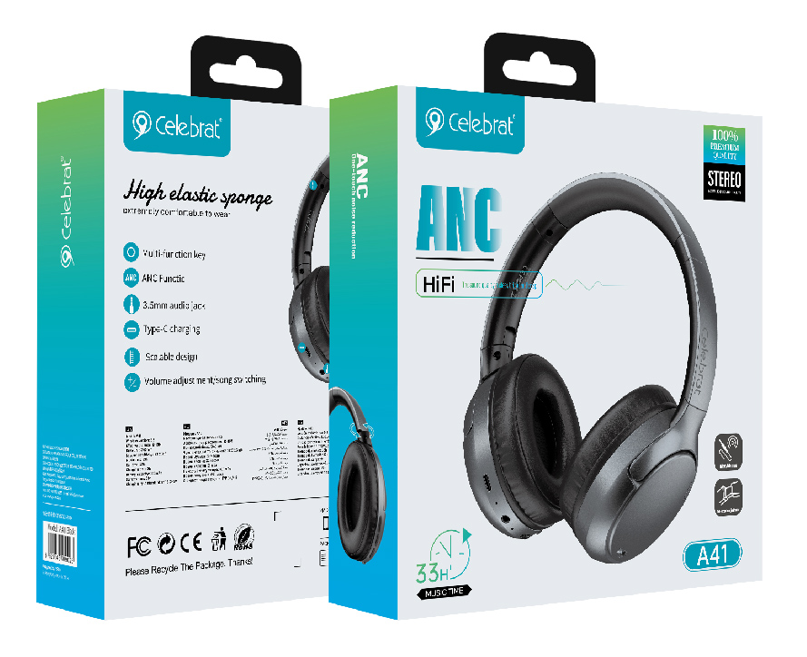 CELEBRAT headphones A41, ασύρματα & ενσύρματα, 40mm, 400mAh, ANC, μαύρα | eLabstore.gr CELEBRAT headphones A41, ασύρματα & ενσύρματα, 40mm, 400mAh, ANC, μαύρα - Image 6