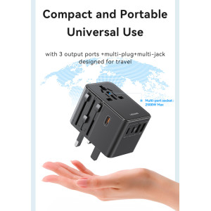USAMS φορτιστής/αντάπτορας πρίζας CC310, 2x USB & 3x USB-C, universal, 70W, μαύρος | Αξεσουάρ κινητών | elabstore.gr