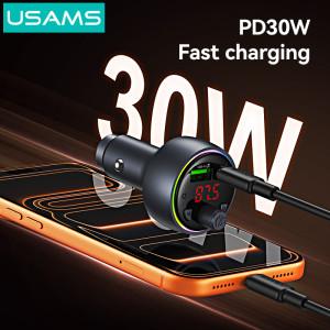USAMS FM transmitter & φορτιστής CC328, USB/USB-C, 30W, Bluetooth, μαύρο | Gadgets - Αξεσουάρ | elabstore.gr