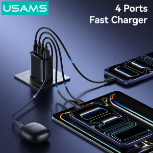 USAMS φορτιστής τοίχου CC330, 2x USB & 2x USB-C, 40W, GaN, μαύρος | Αξεσουάρ κινητών | elabstore.gr