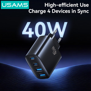 USAMS φορτιστής τοίχου CC330, 2x USB & 2x USB-C, 40W, GaN, μαύρος | eLabstore.gr USAMS φορτιστής τοίχου CC330, 2x USB & 2x USB-C, 40W, GaN, μαύρος | Αξεσουάρ κινητών | elabstore.gr