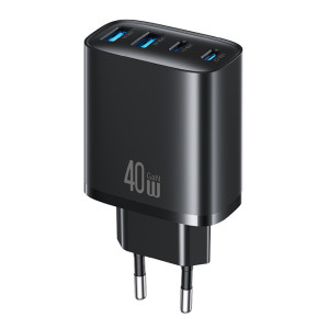 USAMS φορτιστής τοίχου CC330, 2x USB & 2x USB-C, 40W, GaN, μαύρος | Αξεσουάρ κινητών | elabstore.gr