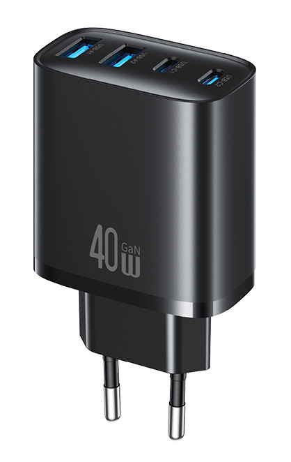 USAMS φορτιστής τοίχου CC330, 2x USB & 2x USB-C, 40W, GaN, μαύρος | eLabstore.gr USAMS φορτιστής τοίχου CC330, 2x USB & 2x USB-C, 40W, GaN, μαύρος | Αξεσουάρ κινητών | elabstore.gr
