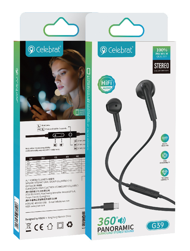 CELEBRAT earphones με μικρόφωνο G39, USB-C σύνδεση, 14mm, 1.2m, μαύρα | eLabstore.gr CELEBRAT earphones με μικρόφωνο G39, USB-C σύνδεση, 14mm, 1.2m, μαύρα - Image 6