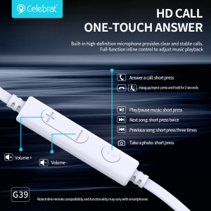CELEBRAT earphones με μικρόφωνο G39, USB-C σύνδεση, 14mm, 1.2m, λευκά | eLabstore.gr CELEBRAT earphones με μικρόφωνο G39, USB-C σύνδεση, 14mm, 1.2m, λευκά | Αξεσουάρ κινητών | elabstore.gr