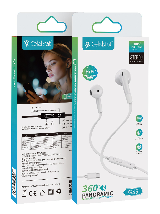 CELEBRAT earphones με μικρόφωνο G39, USB-C σύνδεση, 14mm, 1.2m, λευκά | eLabstore.gr CELEBRAT earphones με μικρόφωνο G39, USB-C σύνδεση, 14mm, 1.2m, λευκά - Image 6