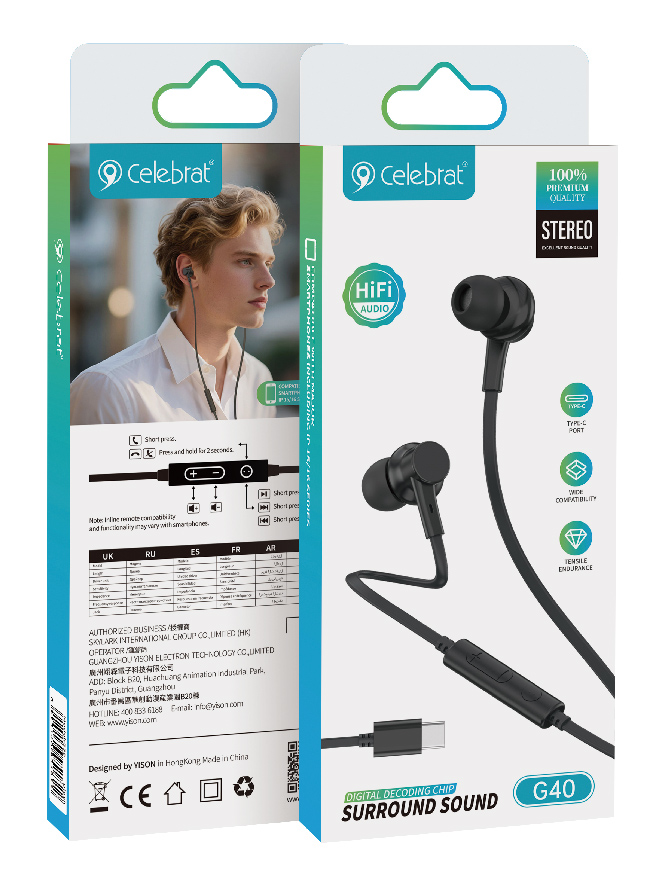 CELEBRAT earphones με μικρόφωνο G40, USB-C σύνδεση, 10mm, 1.2m, μαύρα | eLabstore.gr CELEBRAT earphones με μικρόφωνο G40, USB-C σύνδεση, 10mm, 1.2m, μαύρα | Αξεσουάρ κινητών | elabstore.gr