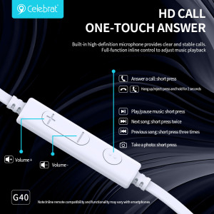 CELEBRAT earphones με μικρόφωνο G40, USB-C σύνδεση, 10mm, 1.2m, λευκά | eLabstore.gr CELEBRAT earphones με μικρόφωνο G40, USB-C σύνδεση, 10mm, 1.2m, λευκά | Αξεσουάρ κινητών | elabstore.gr