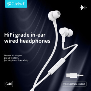 CELEBRAT earphones με μικρόφωνο G40, USB-C σύνδεση, 10mm, 1.2m, λευκά | eLabstore.gr CELEBRAT earphones με μικρόφωνο G40, USB-C σύνδεση, 10mm, 1.2m, λευκά | Αξεσουάρ κινητών | elabstore.gr