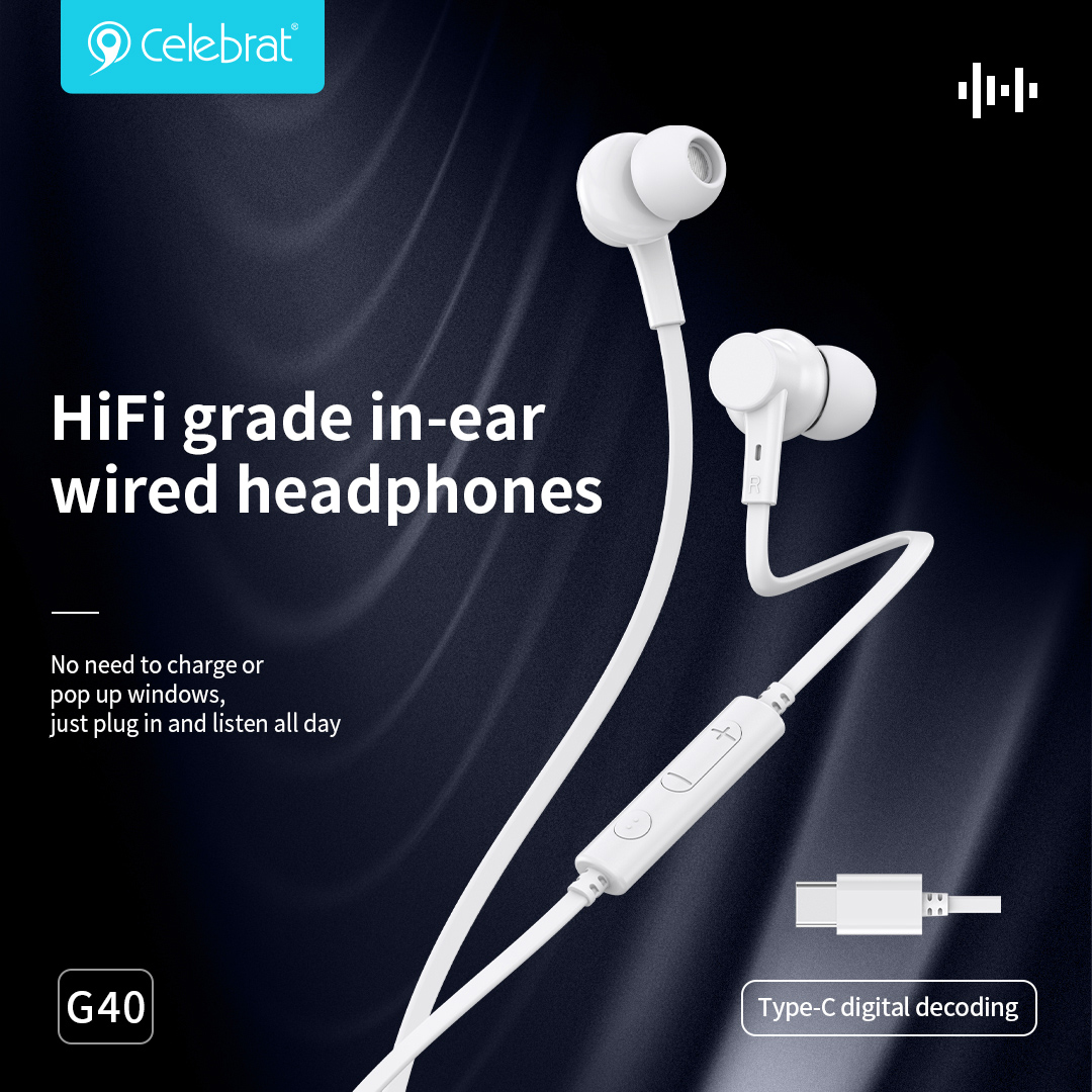CELEBRAT earphones με μικρόφωνο G40, USB-C σύνδεση, 10mm, 1.2m, λευκά | eLabstore.gr CELEBRAT earphones με μικρόφωνο G40, USB-C σύνδεση, 10mm, 1.2m, λευκά | Αξεσουάρ κινητών | elabstore.gr