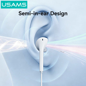 USAMS earphones με μικρόφωνο SJ771, USB-C σύνδεση, 1.2m, λευκά | Αξεσουάρ κινητών | elabstore.gr