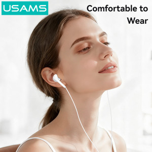 USAMS earphones με μικρόφωνο SJ771, USB-C σύνδεση, 1.2m, λευκά | Αξεσουάρ κινητών | elabstore.gr