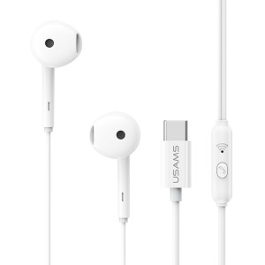 USAMS earphones με μικρόφωνο SJ771, USB-C σύνδεση, 1.2m, λευκά | Αξεσουάρ κινητών | elabstore.gr