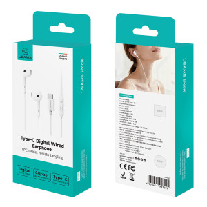 USAMS earphones με μικρόφωνο SJ771, USB-C σύνδεση, 1.2m, λευκά | eLabstore.gr