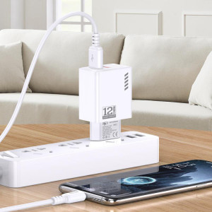 KAKUSIGA φορτιστής τοίχου KSC-1238 με καλώδιο micro USB, 2x USB, 12W, λευκός | Αξεσουάρ κινητών | elabstore.gr