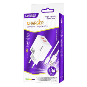 KAKUSIGA φορτιστής τοίχου KSC-1238 με καλώδιο micro USB, 2x USB, 12W, λευκός | Αξεσουάρ κινητών | elabstore.gr