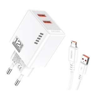 KAKUSIGA φορτιστής τοίχου KSC-1238 με καλώδιο micro USB, 2x USB, 12W, λευκός | Αξεσουάρ κινητών | elabstore.gr