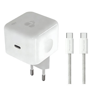 POWERTECH φορτιστής τοίχου PT-1581 με καλώδιο, USB-C, 40 έως 60W, GaN, AVS, λευκός | Αξεσουάρ κινητών | elabstore.gr