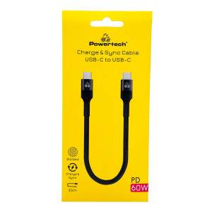 POWERTECH καλώδιο USB-C PTR-0204, PD 60W, 480Mbps, 25cm, μαύρο | Καλώδια - Αντάπτορες | elabstore.gr