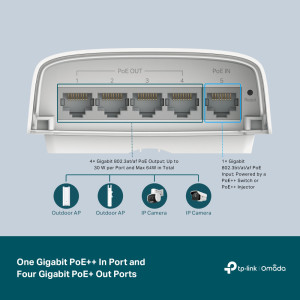 TP-LINK smart switch SG2005P-PD, 1x Gigabit PoE++ in/4x Gigabit PoE+ out, V1.0 | Δικτυακά | elabstore.gr